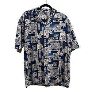 Vintage Aloha Hawaiian button down shirt Size L 100% cotton in blue white